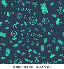 Set Folded map with location, City map navigation, Stop sign and Road traffic sign on seamless pattern. Vector
