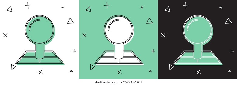 Set Folded map with location marker icon isolated on white and green, black background.  Vector