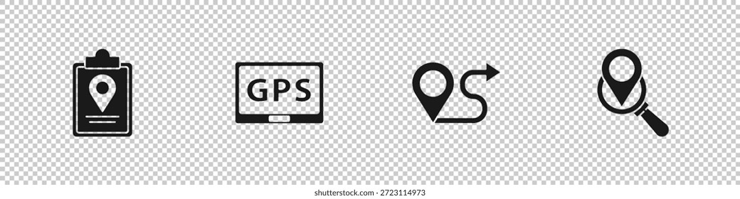Definir Mapa dobrado com marcador de localização, dispositivo Gps, Rota e ícone de pesquisa. Vetor