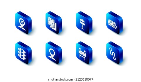 Angepasste Karte, Verkehrszeichen, Stadtnavigation, Streckenort, Sperrwerk, Standort, Verkehrsampel und Symbol. Vektorgrafik