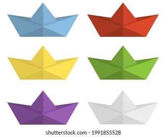 Set of folded paper boat icon. Vector illustration. Eps 10.