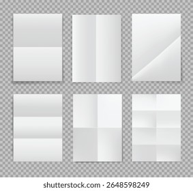 Conjunto de hojas de papel plegado Vector de maqueta aislado sobre fondo transparente