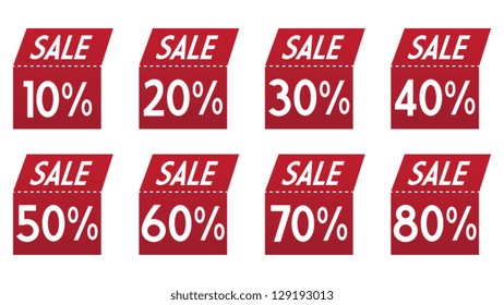 Set of Folded Red Sale Labels