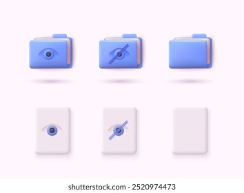 Set of folder and documents in 3d style.File directory, document for app interface. 3D Web Vector Illustrations.