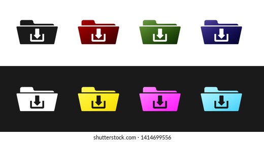 Set Folder download icon isolated on black and white background. Vector Illustration