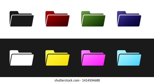 Set Folder icon isolated on black and white background. Vector Illustration