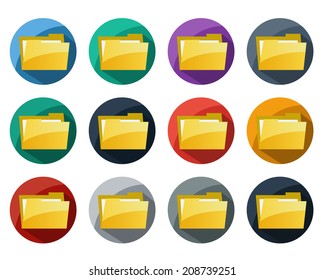 Set of Folder Icon Symbol with Colorful Background and Long Shadow
