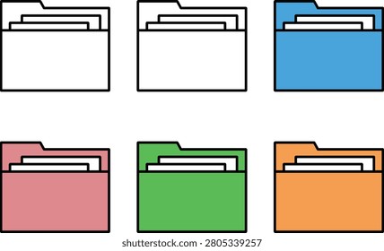 Set of folder icons featuring various color schemes