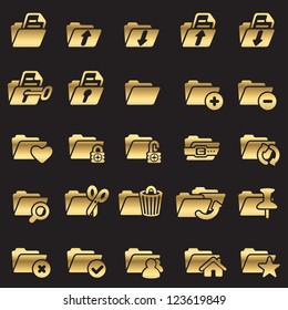 Set of folder icons - golden line