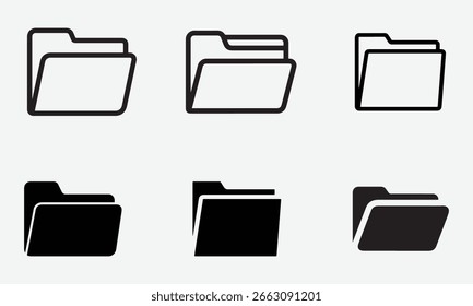 Set of Folder Icons, Line and Silhouette Vector on White Background