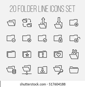 Set of folder icons in modern thin line style. High quality black outline repository symbols for web site design and mobile apps. Simple linear folder pictograms on a white background.