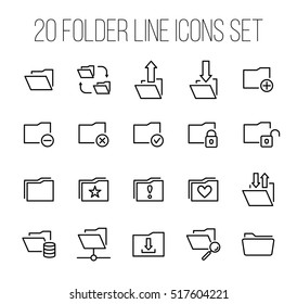 Set of folder icons in modern thin line style. High quality black outline repository symbols for web site design and mobile apps. Simple linear folder pictograms on a white background.