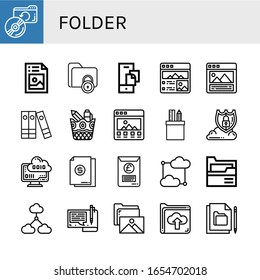 Set of folder icons. Such as Backup, Picture, Folder, Document, Portfolio, Files, Stationery, Data protection, Cloud computing, File, Gallery , folder icons