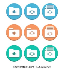 A set of folder icons with a virus of bug