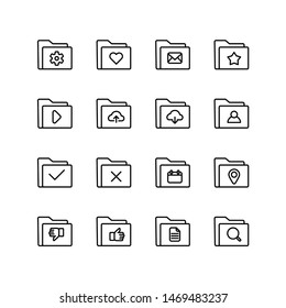 Set of folder line icon design. file Document mark vector illustration. Black outline vector icons, isolated against the white background.
