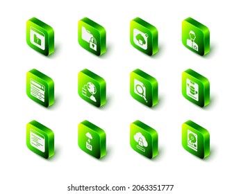 Set Folder and lock, Cloud technology data transfer, Analyst engineer, Server, Data, Web Hosting, Hard disk drive HDD, Search concept with folder, computing and  icon. Vector