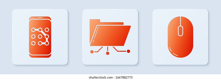 Establecer carpeta y bloqueo, Protección de contraseña móvil y gráfica y ratón de equipo. Botón cuadrado blanco. Vector