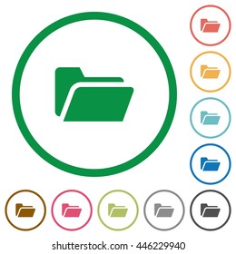Set of Folder open color round outlined flat icons on white background