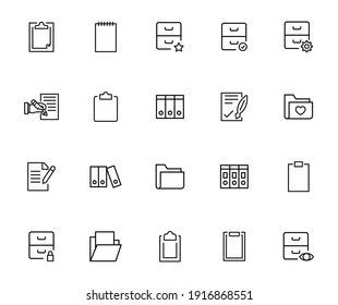 Set of folder related vector line icons. Premium linear symbols pack. Vector illustration isolated on a white background. Web symbols for web sites and mobile app. Trendy design.