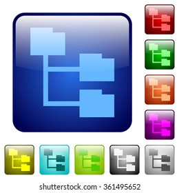 Set of folder structure color glass rounded square buttons