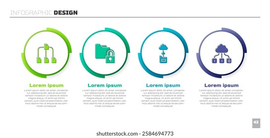 Set Folder tree, and lock, Cloud technology data transfer and . Business infographic template. Vector