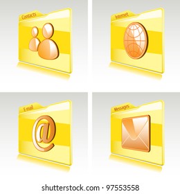 Set of folders with abstract icons for computer or smart phone. Contacts, messages, mail, Internet