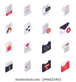 Set of Folders And Files Isometric Icons

