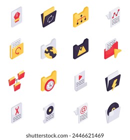 Set of Folders And Files Isometric Icons

