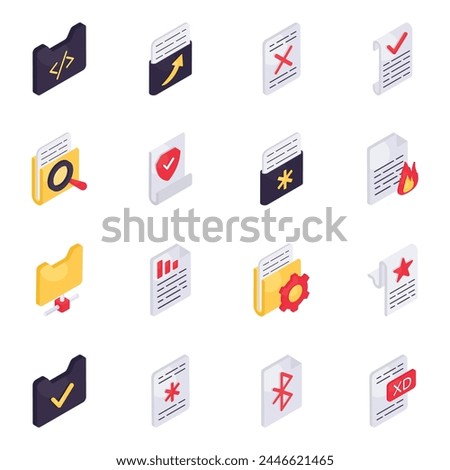 Set of Folders And Files Isometric Icons

