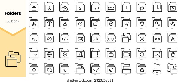 Set of folders Icons. Simple line art style icons pack. Vector illustration