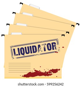 A set of folders marked Liquidator. Stamp on the folder.