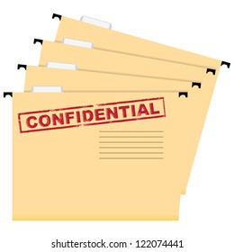 A set of folders with a stamp warning of privacy. Vector illustration.