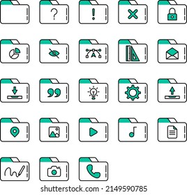 set of folders and tools icons on transparent background