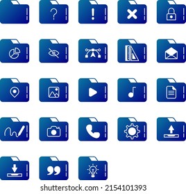 set of folders and tools icons on transparent background