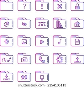 set of folders and tools icons on transparent background