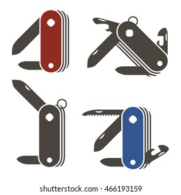 Set of Folding Army knives flat icons vector