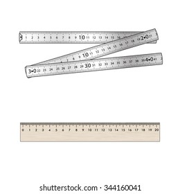 Set. Folding metal ruler and  wood  ruler
