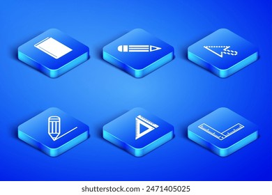 Set Folding ruler, Book, Triangular, Pencil and line,  and Pixel arrow cursor icon. Vector