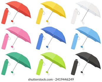 Set of folding umbrellas polka dot pattern