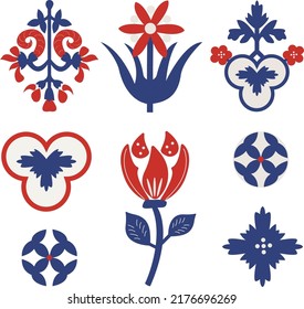 set folk decorative elements ethnic floral shapes abstract folk ornament