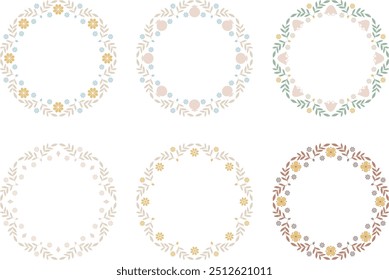 Set of folk floral motifs round frames on transparent background