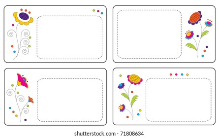 Set of folkloric style frames with flowers