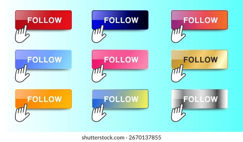 Set of follow buttons icon design. colorful gradient follow button pack for website, ads, UI and project. vector EPS 10