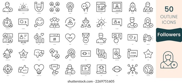 Conjunto de iconos de seguidores. Iconos de estilo lineal delgado Empaquetar. Ilustración vectorial