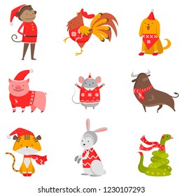 Set of the following colors every year, monkey, snake, pig, dog, bull, tiger. Happy New Year.