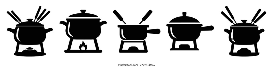 Conjunto de Ilustración vectorial de icono de olla fondue aislado sobre fondo blanco