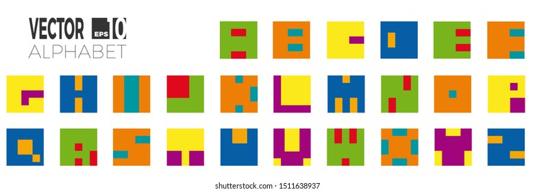 Set of Font and Alphabet, vector of Modern Abstract Letters in Squares