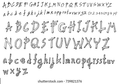 Set of Font brush illustration Hand drawn Sketch line vector