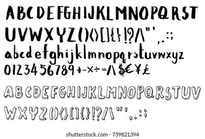 Set of Font brush illustration Hand drawn Sketch line vector