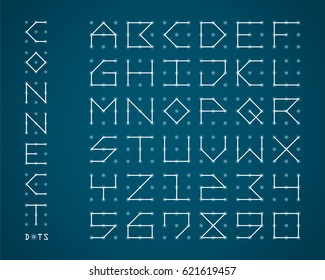 Set of font design base on line and dot which represent connection, link and network. Vector technology typography, typeface collection for title or headline design.